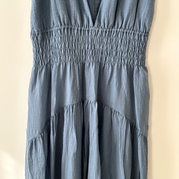 Vince Blue Smocked Tiered Midi Dress - Picture 13 of 16